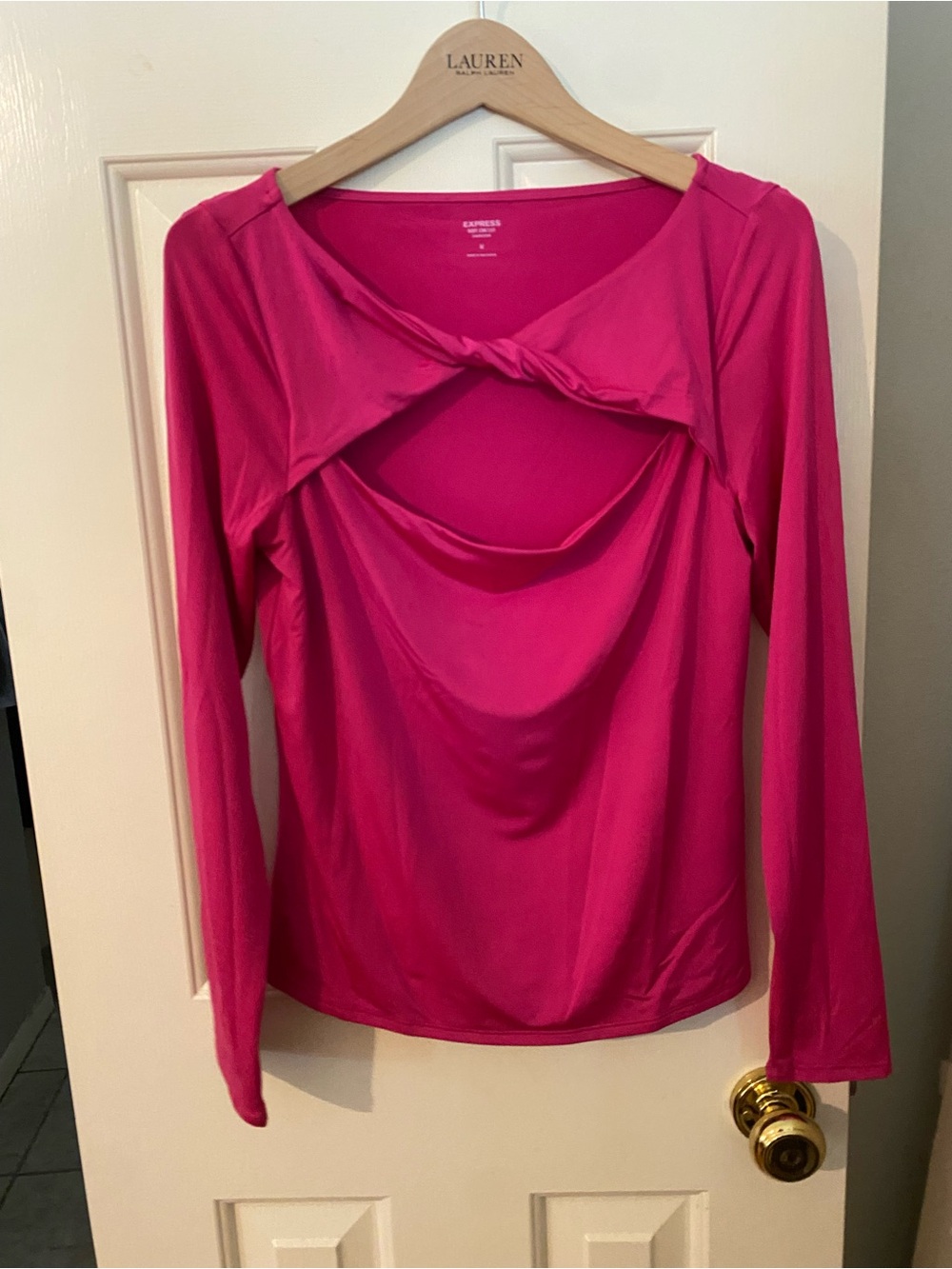 Express Pink Long-Sleeve Twist-Front cut out top